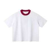 Boxy Fit Contrast Knit Collar Heavyweight Cotton Short Sleeve Tee