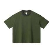 Boxy Fit Contrast Knit Collar Heavyweight Cotton Short Sleeve Tee