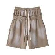 Vintage Washed Double Waistband High-Waisted Loose Casual Shorts