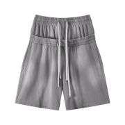 Vintage Washed Double Waistband High-Waisted Loose Casual Shorts
