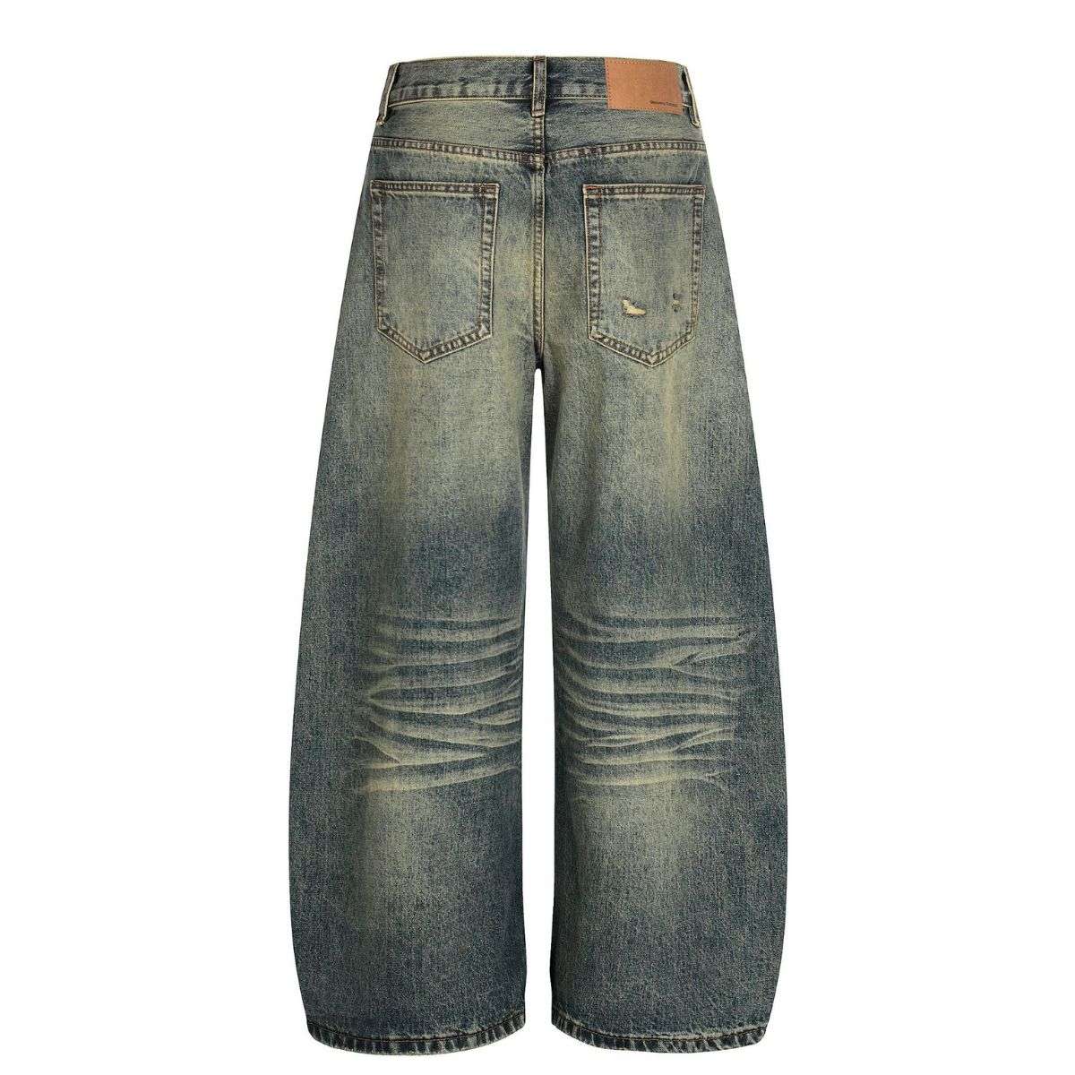 Vintage High Street Whisker Washed Loose Saber Jeans