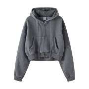 Vintage washed cropped zip hoodie for women with boxy fit