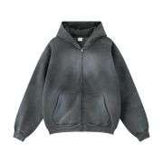 Vintage washed fleece zip-up hoodie with oversized fit