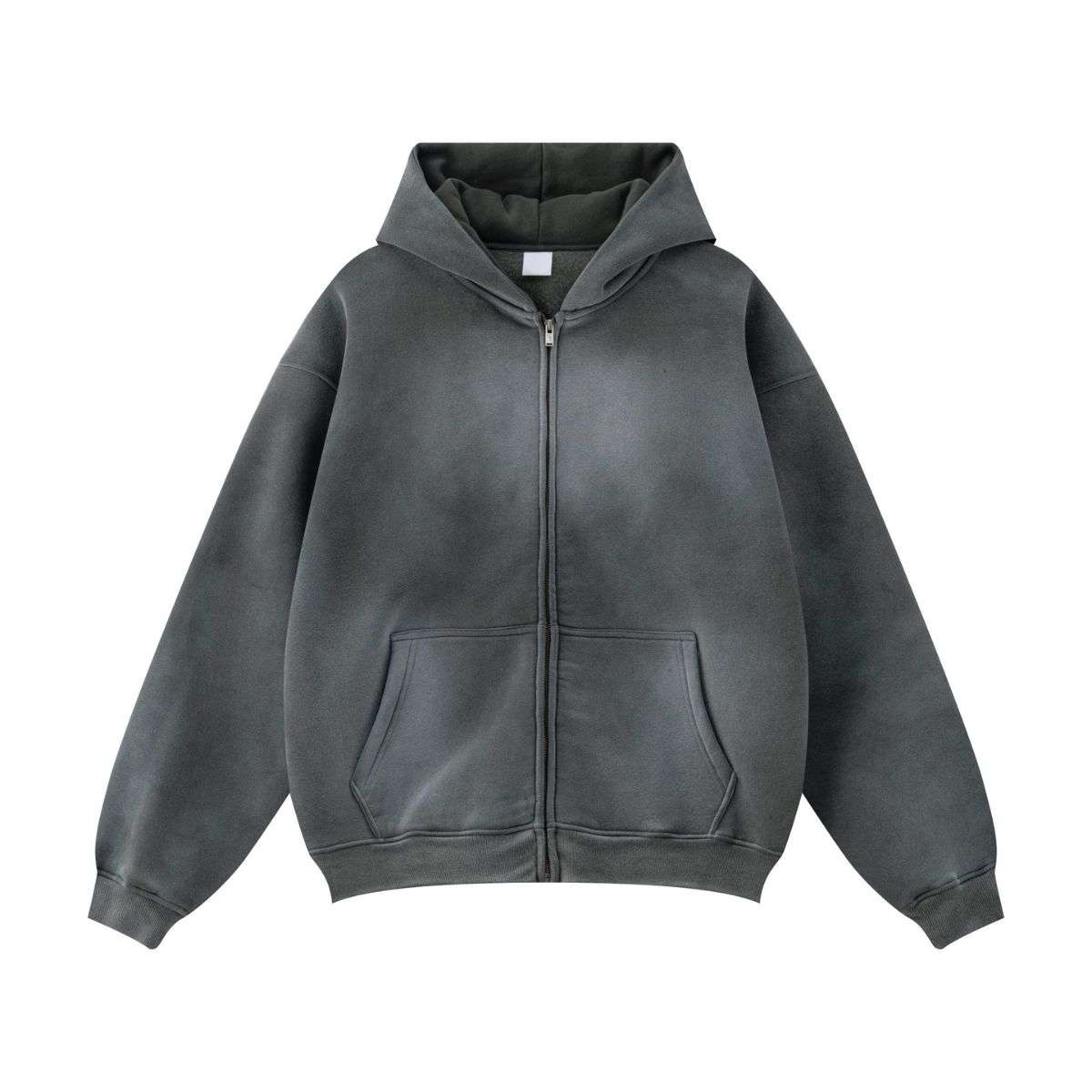 Vintage washed fleece zip-up hoodie with oversized fit
