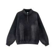 Vintage washed half-zip mock neck sweatshirt with oversized fit