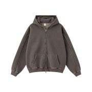 Vintage washed distressed zip-up hoodie with oversized fit