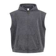 Vintage washed distressed zip hoodie vest with sleeveless design