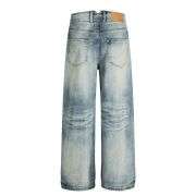 Retro Streetwear Faded Blue Whisker Jeans