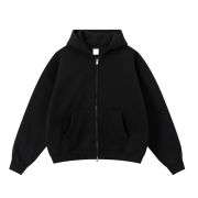 Black boxy fit double zip hoodie