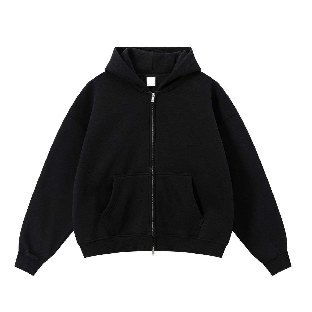 Black boxy fit double zip hoodie
