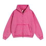 Pink washed distressed double zip hoodie