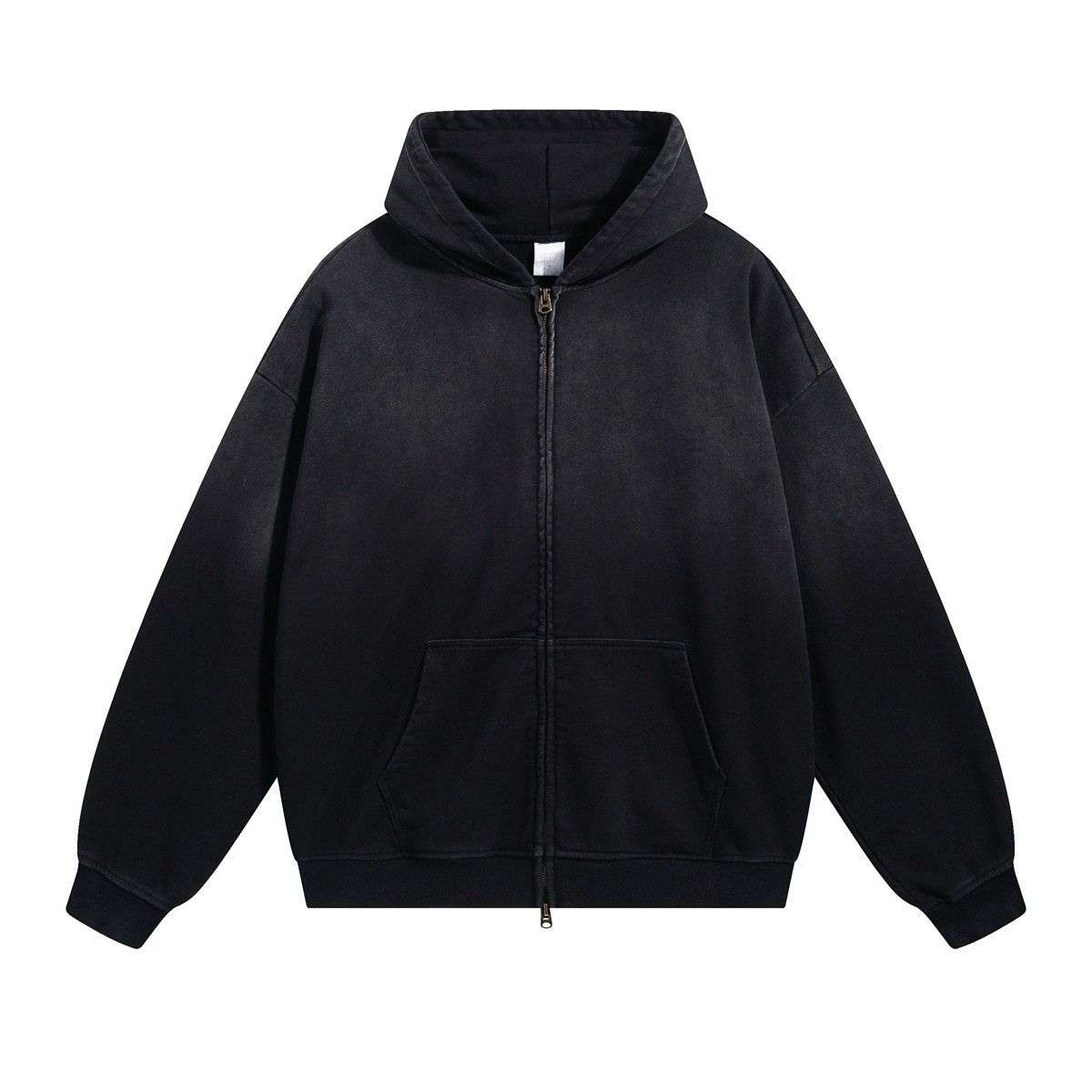 Black vintage spray-dyed zip hoodie