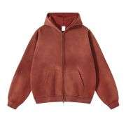 Rust brown double zip fleece hoodie