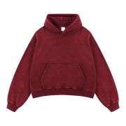 Red distressed fleece hooded sweatshirt