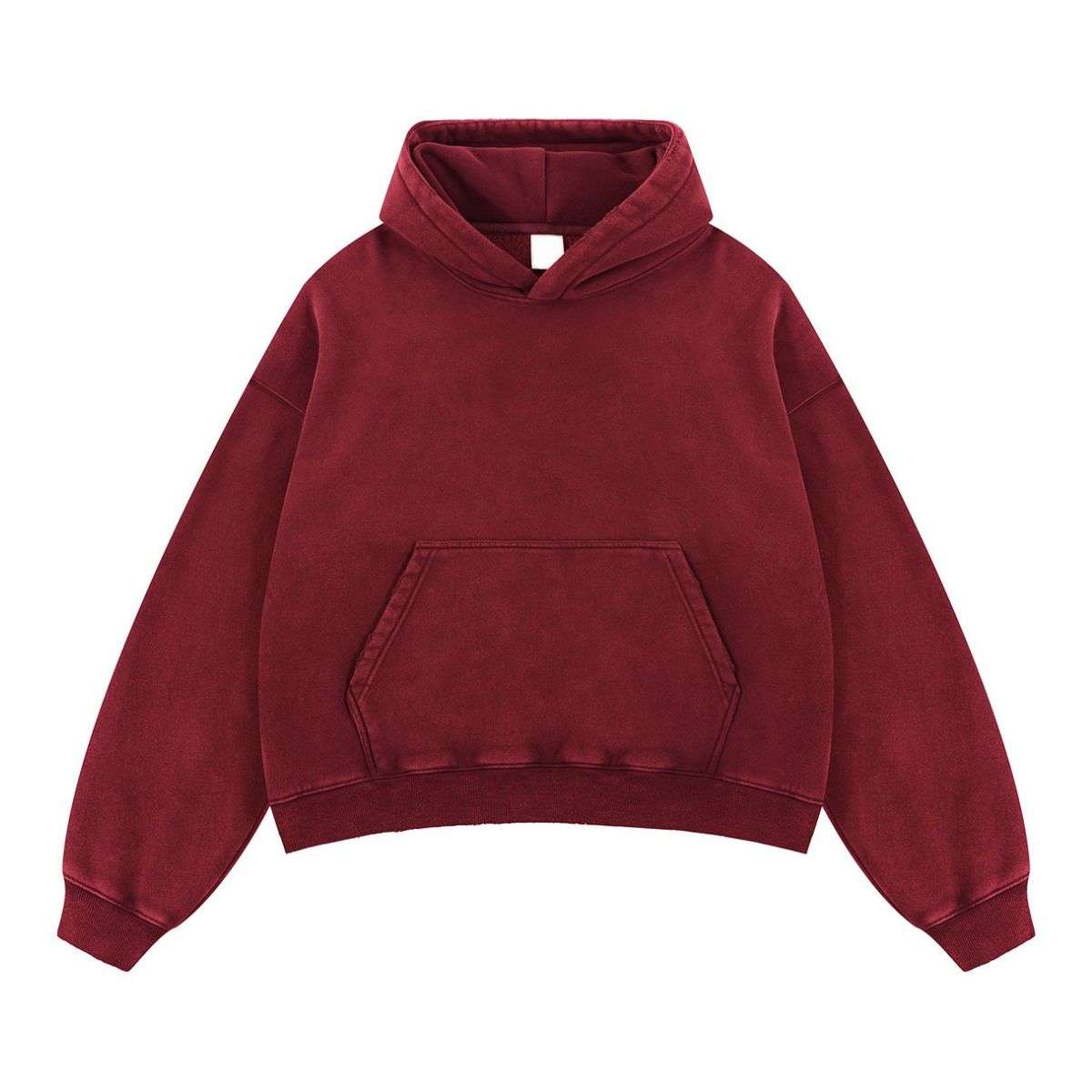 Red distressed fleece hooded sweatshirt