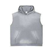 Grey distressed washed sleeveless hoodie vest