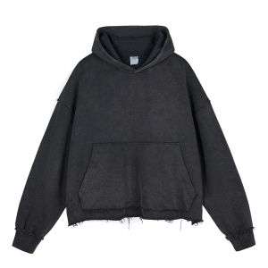 Washed black oversized cotton hoodie