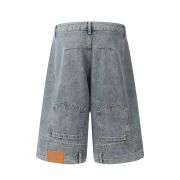 Men’s Washed Reverse-Pocket Loose Straight-Leg Retro Denim Shorts