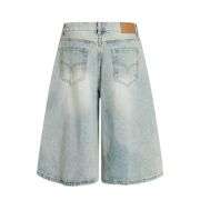 Vintage Blue Washed Loose Wide-Leg Denim Shorts