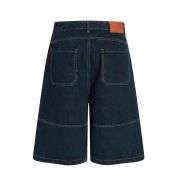Wash Raw Denim Loose Wide-Leg Cargo-Inspired Casual Shorts