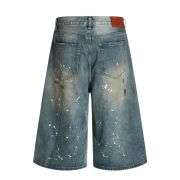 Retro Paint-Splatter Distressed Loose Streetwear Denim Shorts