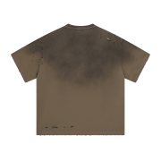 Vintage Gradient Wash Distressed Cotton Crew Neck T-Shirt