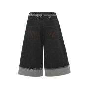 Black Raw Denim Irregular Frayed Waist Streetwear Shorts