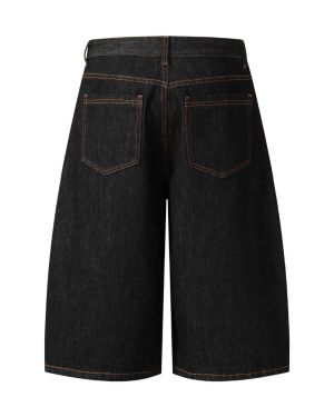 Embroidered Dark Raw Denim Wide-Leg Shorts – NB155