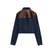 Heritage Leather Trim Cropped Denim Jacket