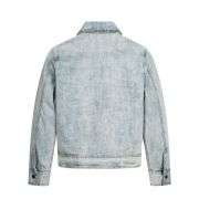 Washed Blue Vintage Biker Loose-Fit Cropped Denim Jacket