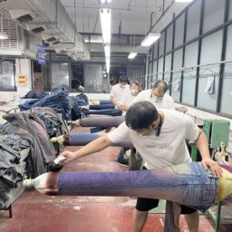 Handcrafted whisker distress detailing on premium denim jeans