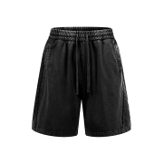 Snow Washed Dyed Loose Elastic Waist Casual Shorts