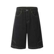 Men’s Washed Reverse-Pocket Loose Straight-Leg Retro Denim Shorts