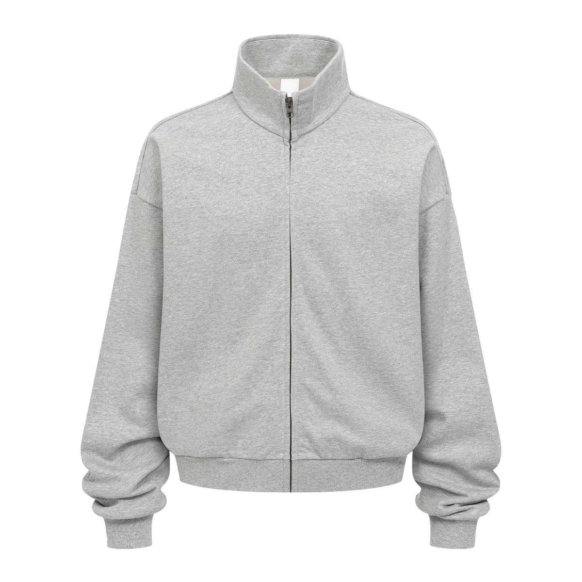 Heather grey mock neck zip-up sweatshirt jacket