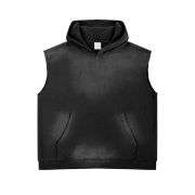 Black distressed sleeveless hoodie vest