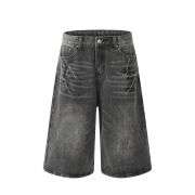Vintage Lightning Streak Washed Casual Denim Shorts