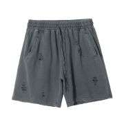 Vintage Washed Distressed Ripped Elastic Waist Casual Shorts