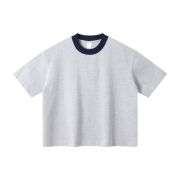 Boxy Fit Contrast Knit Collar Heavyweight Cotton Short Sleeve Tee