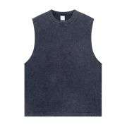 Vintage Washed Distressed Raw Edge Crew Neck Tank Top