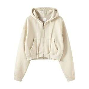 Vintage washed cropped zip hoodie for women with boxy fit