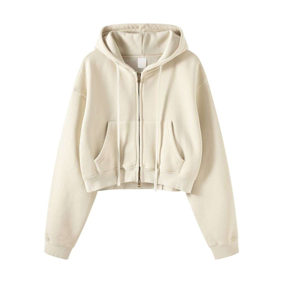 Vintage washed cropped zip hoodie for women with boxy fit