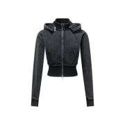 Vintage washed slim fit hoodie for women with sporty style
