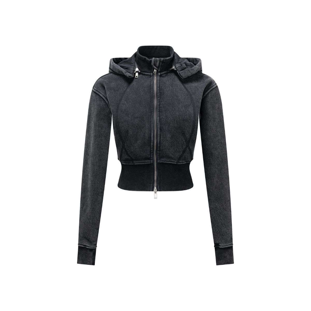 Vintage washed slim fit hoodie for women with sporty style