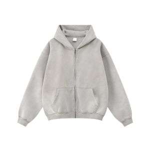 Vintage washed fleece zip-up hoodie with oversized fit