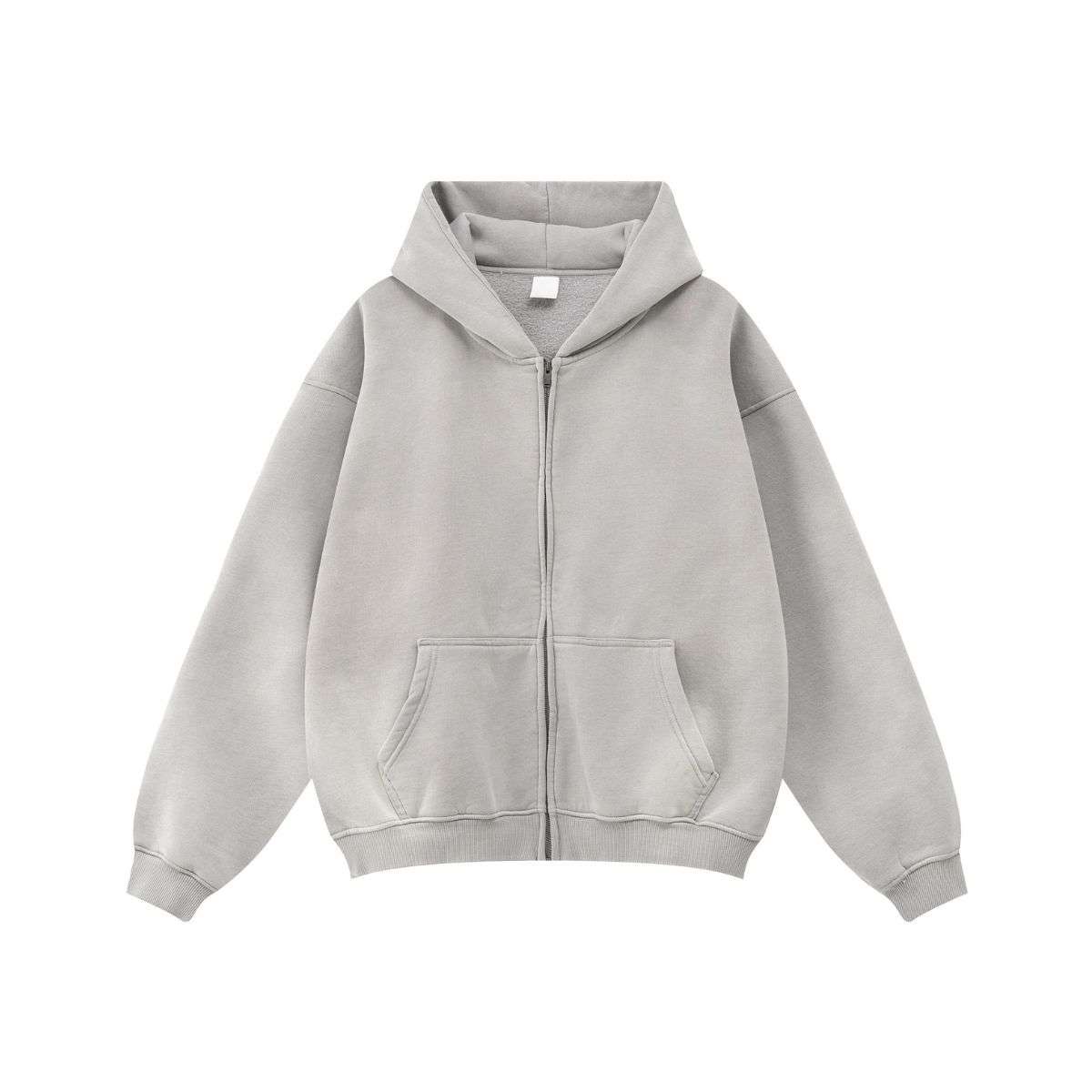 Vintage washed fleece zip-up hoodie with oversized fit