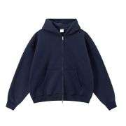 Navy blue boxy fit double zip hoodie