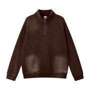 Brown fleece half zip streetwear sweatshirt