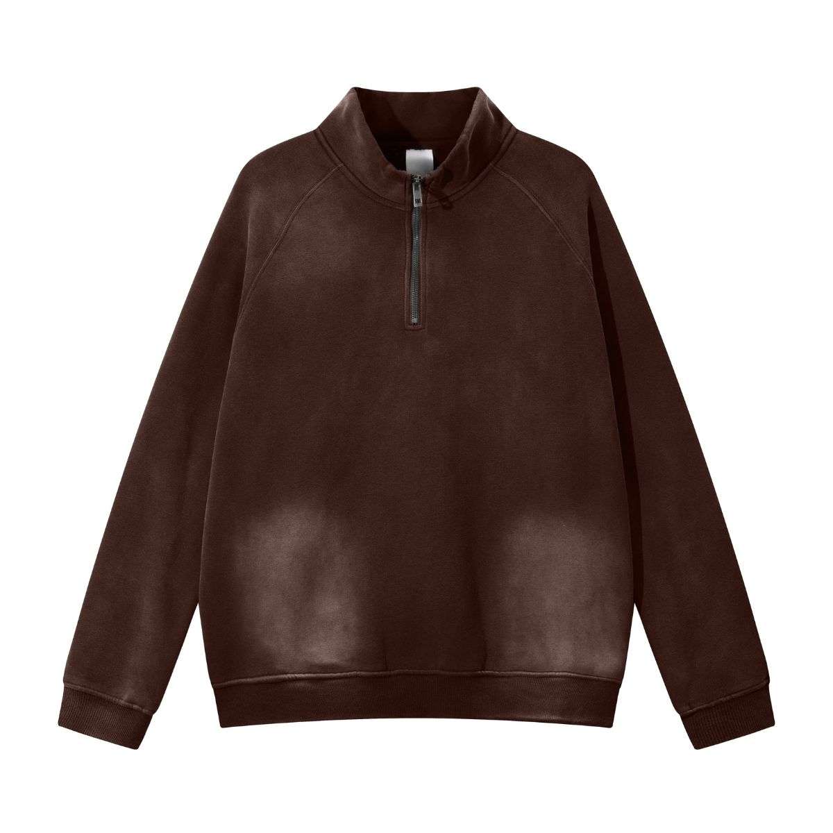 Brown fleece half zip streetwear sweatshirt