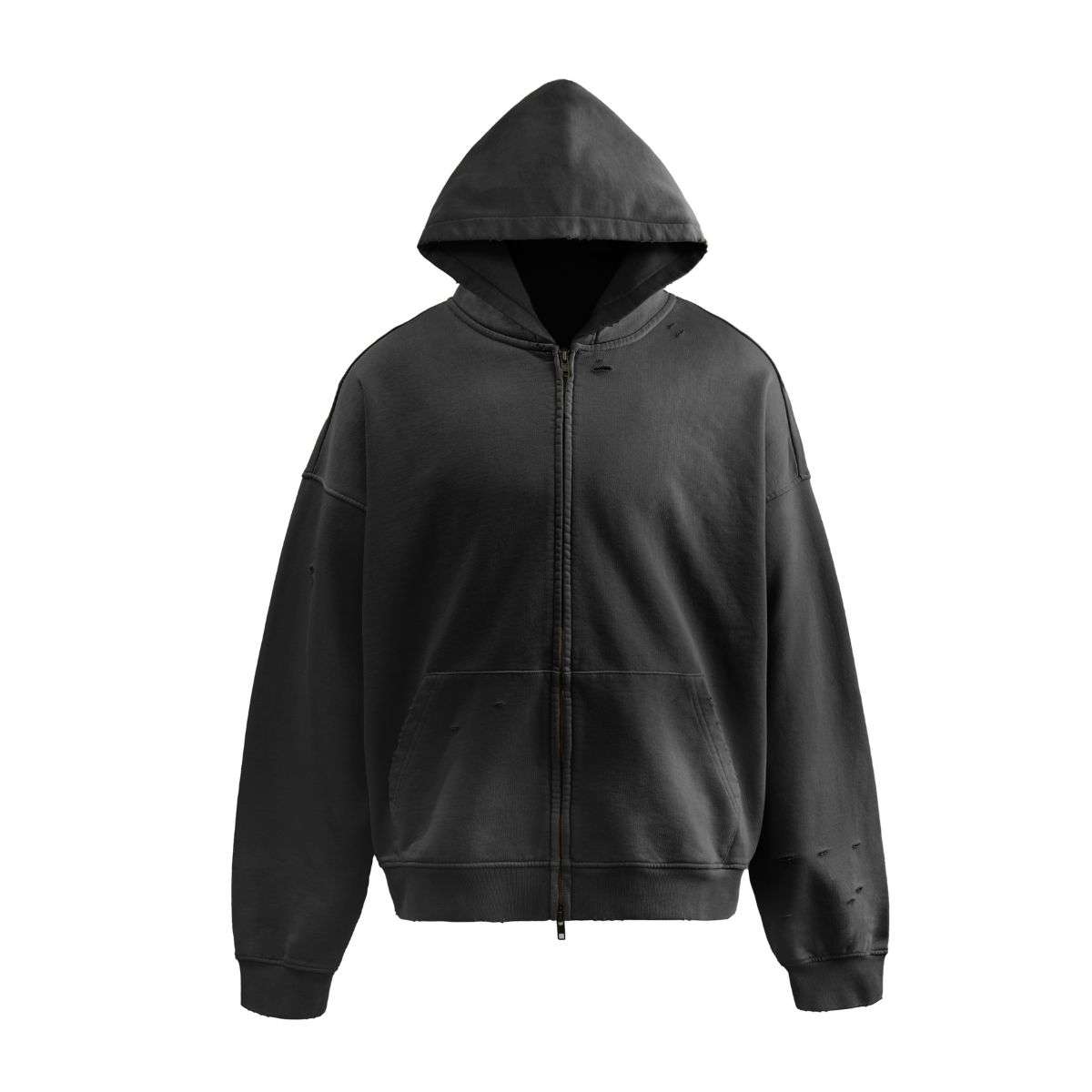 Washed black raw edge hoodie