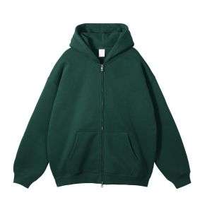 Dark green double zip fleece hoodie